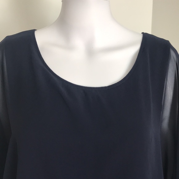 Glamour Nights, Navy Blue Dress with attached sheer Overlay. - Picture 8 of 15